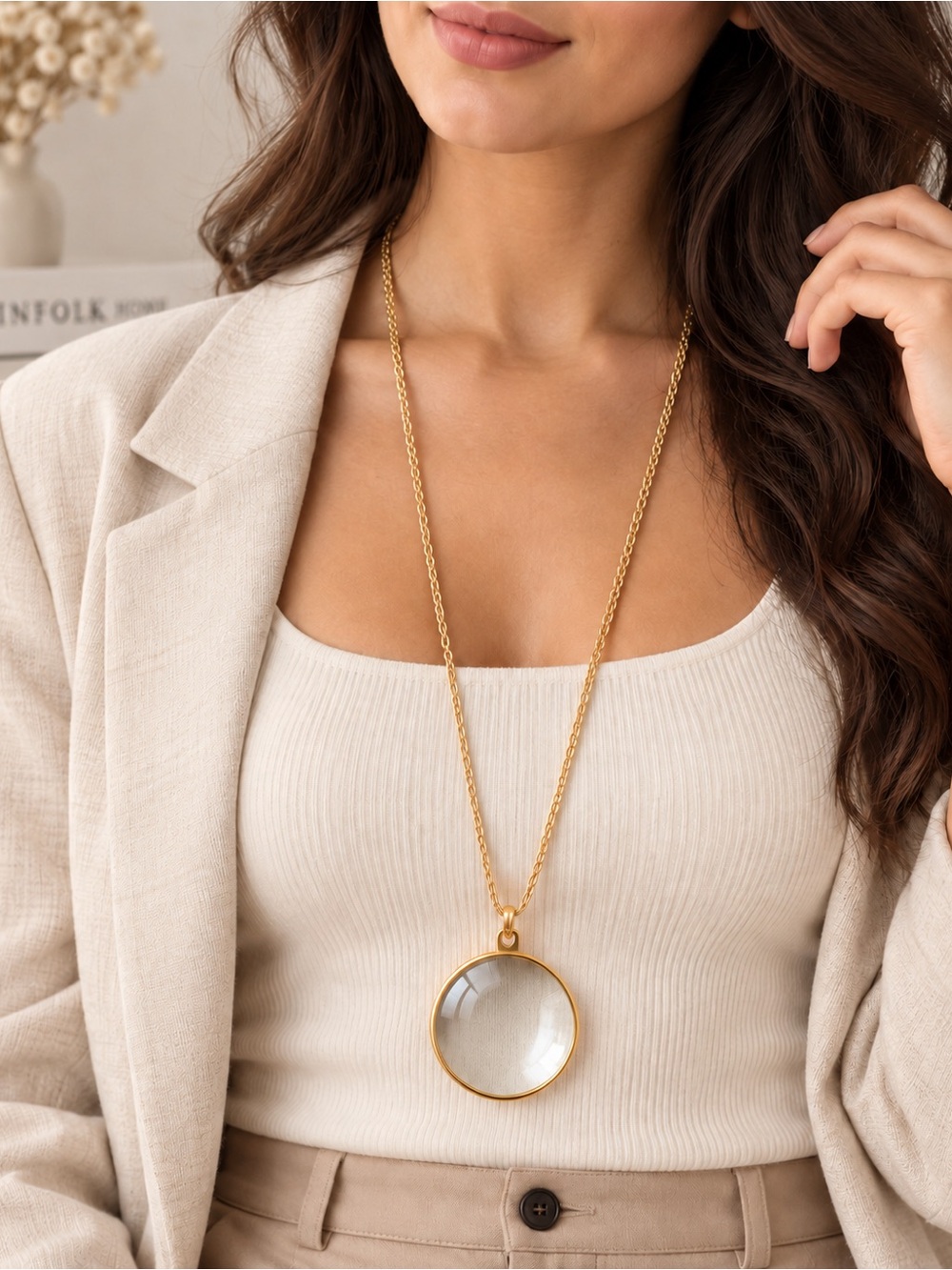 Gold Round Magnifier Pendant Necklace - Women's Jewelry